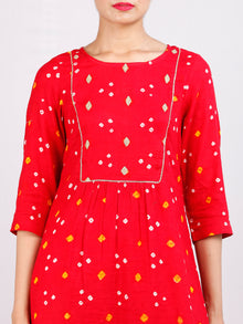 Red Mustard White Bandhani  Printed Glace Cotton Kurta With Gotta Work  - K182F1851