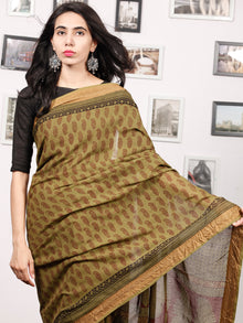Olive Green Maroon Black Bagh Printed Maheshwari Cotton Saree - S031703317