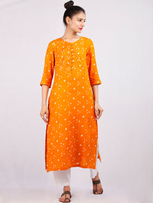 Mustard White Bandhani  Printed Glace Cotton Kurta  - K184FXXX