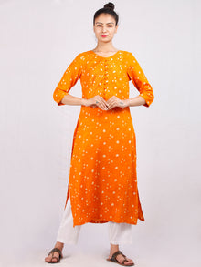 Mustard White Bandhani  Printed Glace Cotton Kurta  - K184FXXX