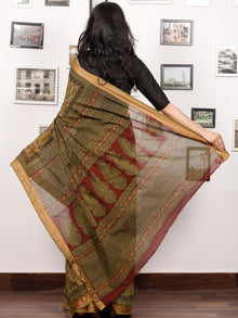 Olive Green Maroon Black Bagh Printed Maheshwari Cotton Saree - S031703317