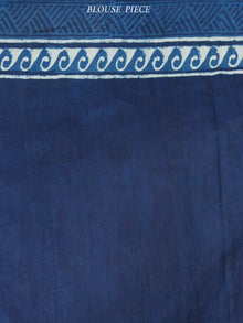 Indigo Blue White Chanderi Silk Hand Block Printed Saree With Temple Border - S031703601