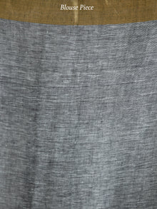 Grey Bronze Handwoven Linen Saree With Zari Border - S031703749