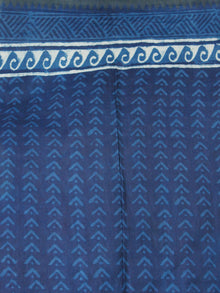 Indigo Blue White Chanderi Silk Hand Block Printed Saree With Temple Border - S031703601
