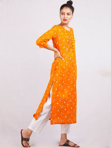 Mustard White Bandhani  Printed Glace Cotton Kurta  - K184FXXX