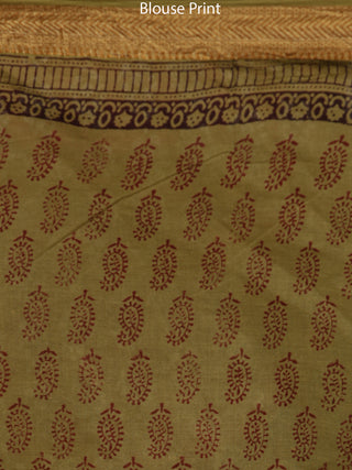 Olive Green Maroon Black Bagh Printed Maheshwari Cotton Saree - S031703317