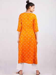 Mustard White Bandhani  Printed Glace Cotton Kurta  - K184FXXX