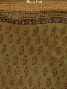 Olive Green Maroon Black Bagh Printed Maheshwari Cotton Saree - S031703317