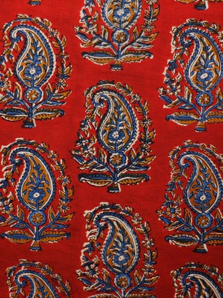 Red Ivory Indigo Rust Hand Block Printed Cotton Fabric Per Meter - F001F1827