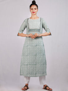 Moss Green White Hand Block Printed Cotton Kurta & Pants -SS0F1911
