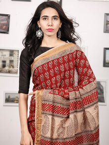 Maroon Beige Black Bagh Printed Maheshwari Cotton Saree - S031703318