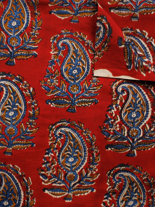 Red Ivory Indigo Rust Hand Block Printed Cotton Fabric Per Meter - F001F1827