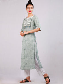 Moss Green White Hand Block Printed Cotton Kurta & Pants -SS0F1911
