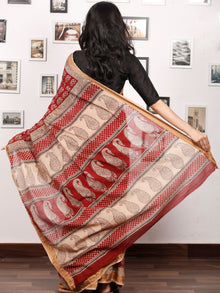 Maroon Beige Black Bagh Printed Maheshwari Cotton Saree - S031703318