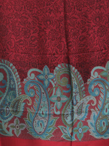 Maroon Sage Green Paisly Weaved Border Silk Wool Kashmiri Stole - S200566