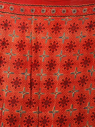 Red Indigo Black Ajrakh Hand Block Printed Modal Silk Saree in Natural Colors - S031703359