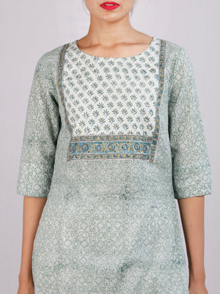 Moss Green White Hand Block Printed Cotton Kurta & Pants -SS0F1911