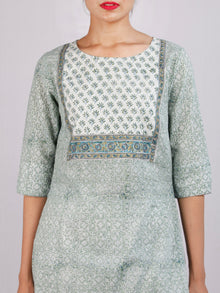 Moss Green White Hand Block Printed Cotton Kurta & Pants -SS0F1911