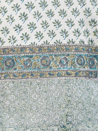 Moss Green White Hand Block Printed Cotton Kurta & Pants -SS0F1911