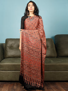 Rust Indigo Black Ajrakh Hand Block Printed Modal Silk Saree in Natural Colors - S031703360