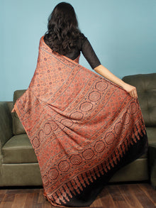 Rust Indigo Black Ajrakh Hand Block Printed Modal Silk Saree in Natural Colors - S031703360