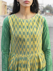 Yellow Green Hand Woven Mercerized Cotton Ikat Dress With Pockets - D173F831