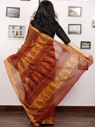 Maroon Rust Orange Black Bagh Printed Maheshwari Cotton Saree - S031703319