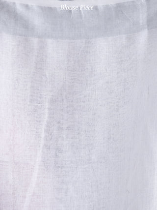 Baby Pink Silver Handwoven Linen Saree With Zari Border & Tassels - S031703751