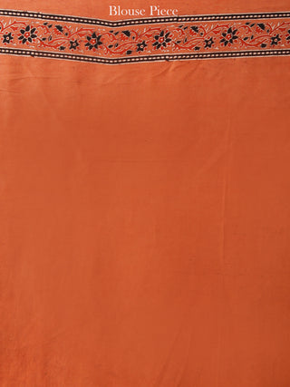 Rust Indigo Black Ajrakh Hand Block Printed Modal Silk Saree in Natural Colors - S031703360
