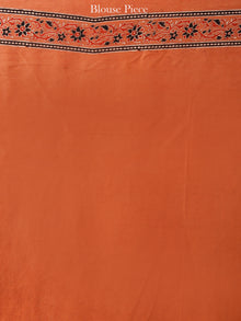 Rust Indigo Black Ajrakh Hand Block Printed Modal Silk Saree in Natural Colors - S031703360