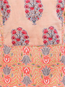 Peach Blue Coral Green Grey Hand Block Printed Cotton Kurta - K183F1894