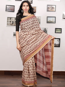Beige Maroon Black Bagh Printed Maheshwari Cotton Saree - S031703320