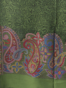 Green Black Paisly Weaved Border Silk Wool Kashmiri Stole - S200568