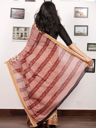 Beige Maroon Black Bagh Printed Maheshwari Cotton Saree - S031703320