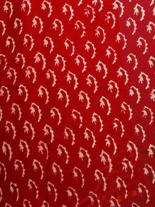 Red White Hand Block Printed Chiffon Saree with Zari Border - S031702788