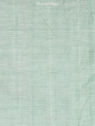 Sage Green Ivory Double Ikat Handwoven Mercerised Cotton Saree - S031703659