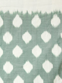 Sage Green Ivory Double Ikat Handwoven Mercerised Cotton Saree - S031703659