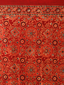 Red Indigo Black Ajrakh Hand Block Printed Modal Silk Saree in Natural Colors - S031703361