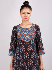 Deep Indigo Rust Ivory Hand Block Printed Cotton Kurta - K186F1837