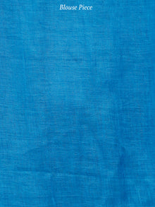 Deep Sky Blue Silver Handwoven Linen Saree With Zari Border & Tassels - S031703753