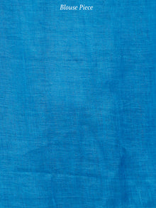 Deep Sky Blue Silver Handwoven Linen Saree With Zari Border & Tassels - S031703753