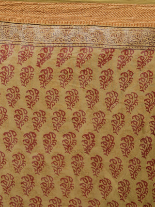 Olive Green Rust Black Bagh Printed Maheshwari Cotton Saree - S031703321