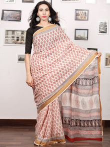 Light Beige Maroon Black Bagh Printed Maheshwari Cotton Saree - S031703322