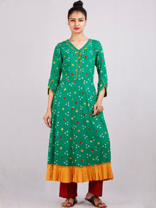 Parrot Green Mustard Bandhani  Printed Glace Cotton Kurta  - K187F1848