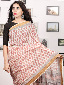Light Beige Maroon Black Bagh Printed Maheshwari Cotton Saree - S031703322