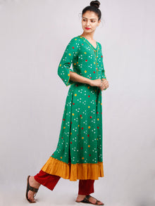 Parrot Green Mustard Bandhani  Printed Glace Cotton Kurta  - K187F1848