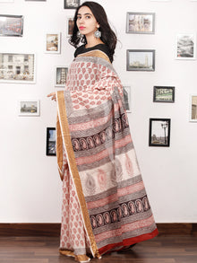 Light Beige Maroon Black Bagh Printed Maheshwari Cotton Saree - S031703322