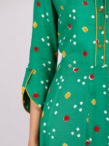 Parrot Green Mustard Bandhani  Printed Glace Cotton Kurta  - K187F1848