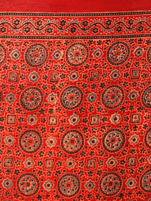 Red Indigo Black Ajrakh Hand Block Printed Modal Silk Saree in Natural Colors - S031703362