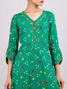 Parrot Green Mustard Bandhani  Printed Glace Cotton Kurta  - K187F1848